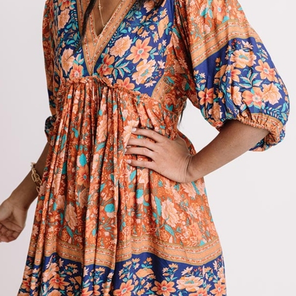 Cezele Womens Boho Floral Vneck Midi Dress Country Western Festival Tunic Small - Picture 4 of 16